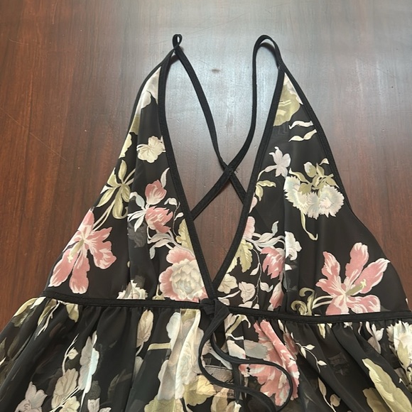 Linda Montreal Sheer Floral Mesh Boudoir Slip Strappy Back Y2K Maxi Nightgown - Picture 9 of 13